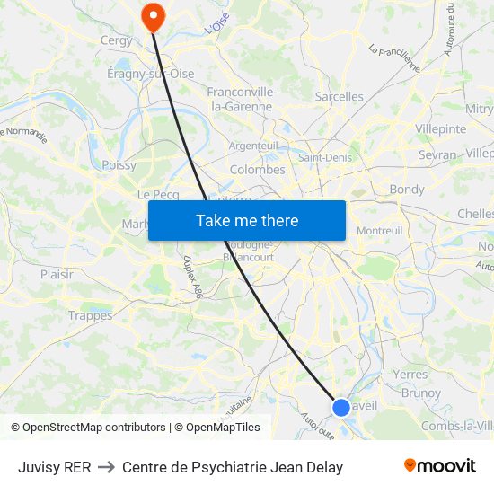 Juvisy RER to Centre de Psychiatrie Jean Delay map