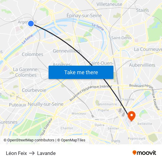 Léon Feix to Lavande map