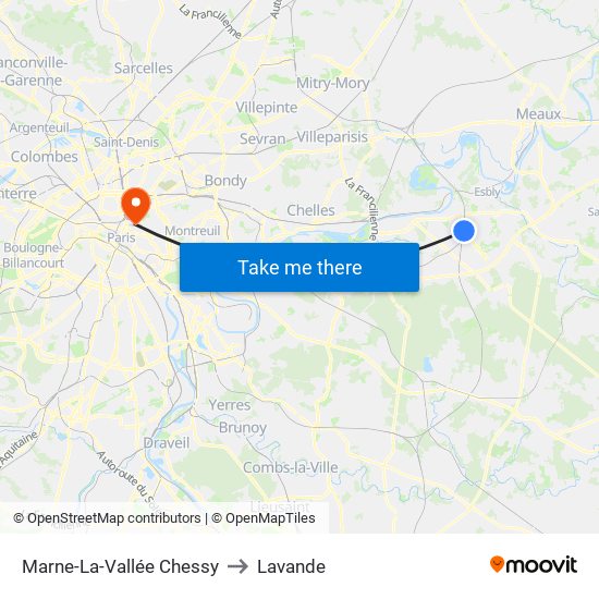 Marne-La-Vallée Chessy to Lavande map