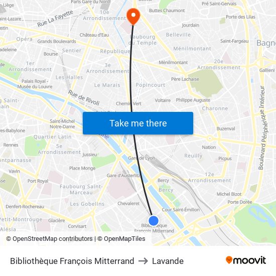 Bibliothèque François Mitterrand to Lavande map