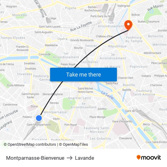 Montparnasse-Bienvenue to Lavande map