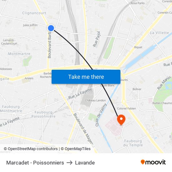 Marcadet - Poissonniers to Lavande map