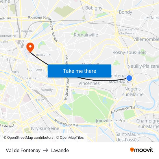 Val de Fontenay to Lavande map