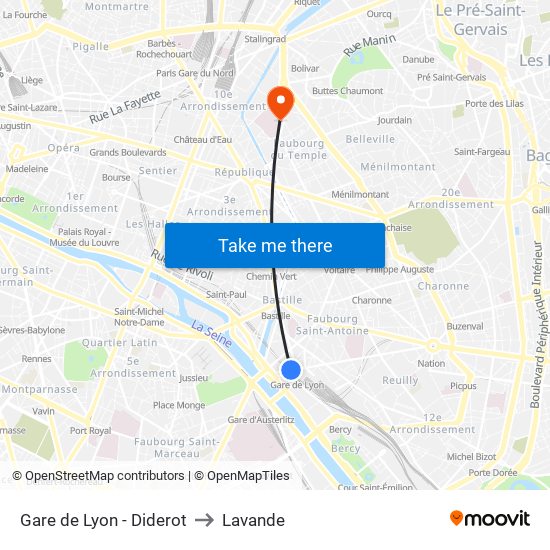 Gare de Lyon - Diderot to Lavande map