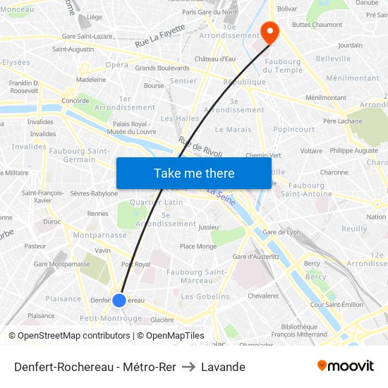 Denfert-Rochereau - Métro-Rer to Lavande map