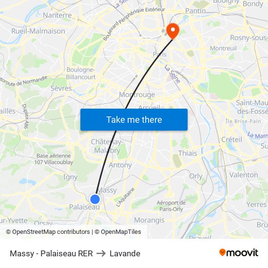 Massy - Palaiseau RER to Lavande map