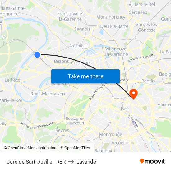 Gare de Sartrouville - RER to Lavande map