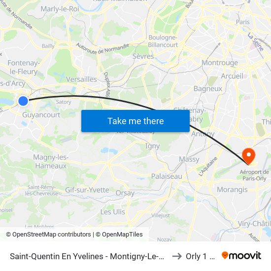 Saint-Quentin En Yvelines - Montigny-Le-Bretonneux to Orly 1 Et 2 map