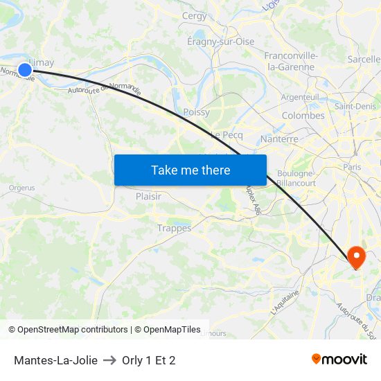 Mantes-La-Jolie to Orly 1 Et 2 map