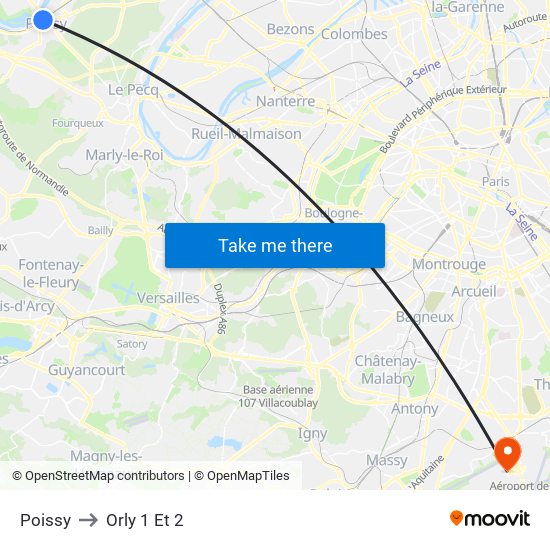 Poissy to Orly 1 Et 2 map