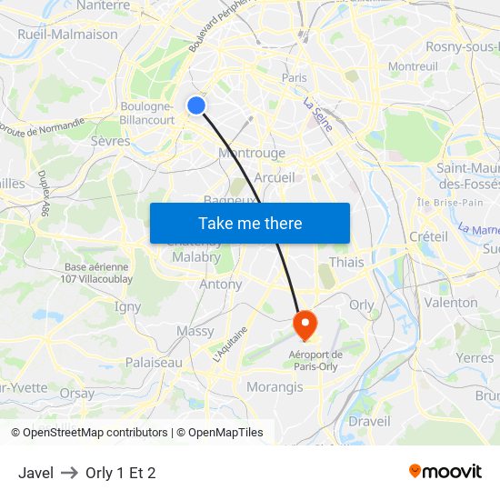 Javel to Orly 1 Et 2 map