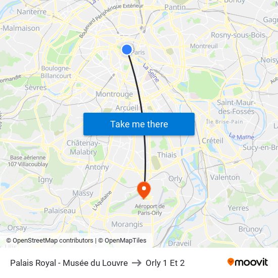 Palais Royal - Musée du Louvre to Orly 1 Et 2 map