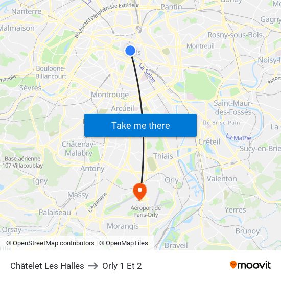 Châtelet Les Halles to Orly 1 Et 2 map