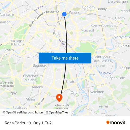 Rosa Parks to Orly 1 Et 2 map