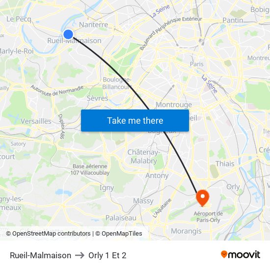 Rueil-Malmaison to Orly 1 Et 2 map