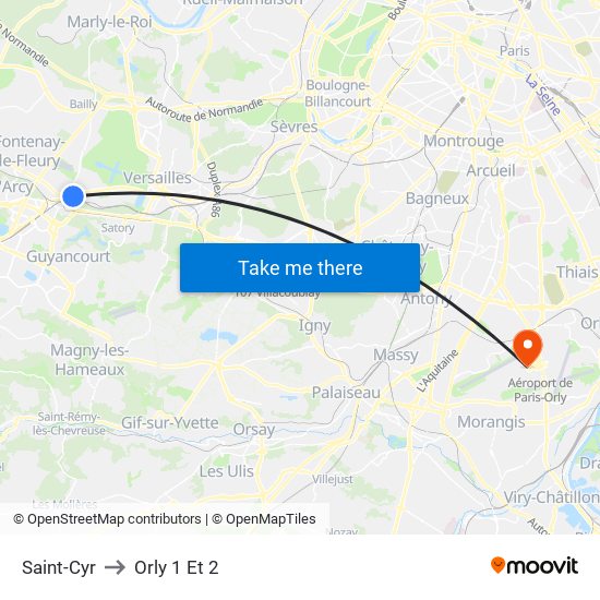 Saint-Cyr to Orly 1 Et 2 map