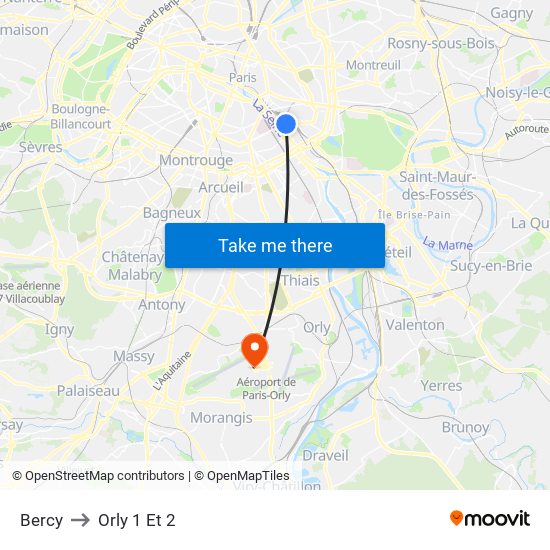Bercy to Orly 1 Et 2 map