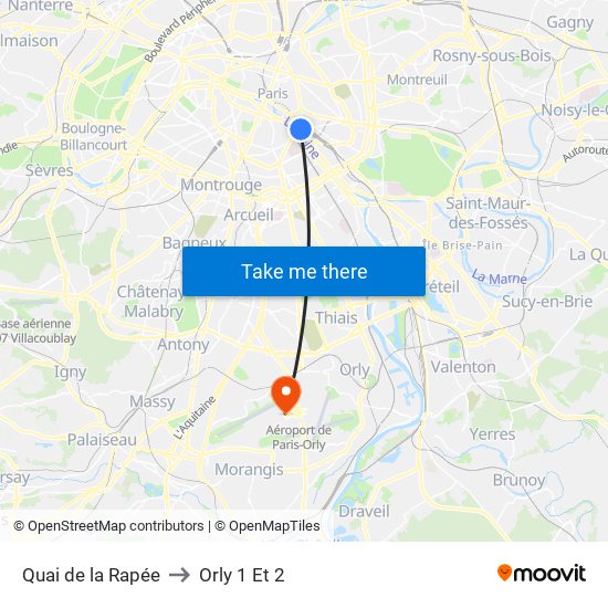 Quai de la Rapée to Orly 1 Et 2 map
