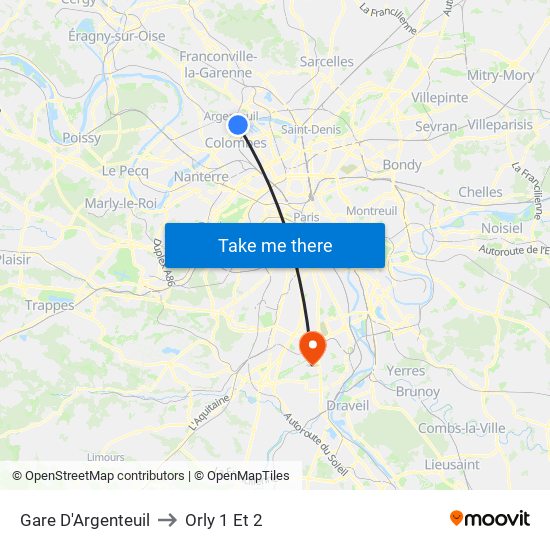 Gare D'Argenteuil to Orly 1 Et 2 map