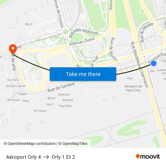 Aéroport Orly 4 to Orly 1 Et 2 map