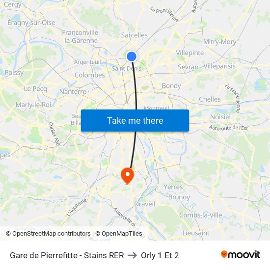 Gare de Pierrefitte - Stains RER to Orly 1 Et 2 map