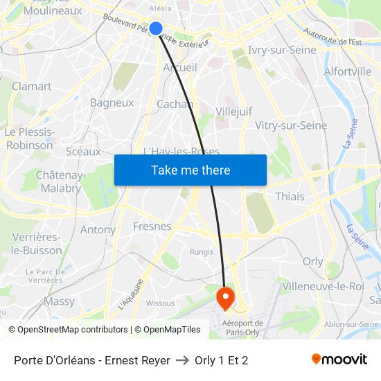 Porte D'Orléans - Ernest Reyer to Orly 1 Et 2 map