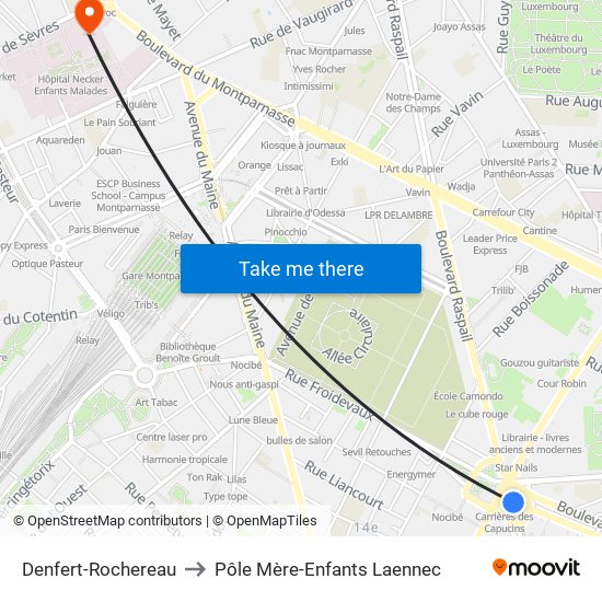 Denfert-Rochereau to Pôle Mère-Enfants Laennec map
