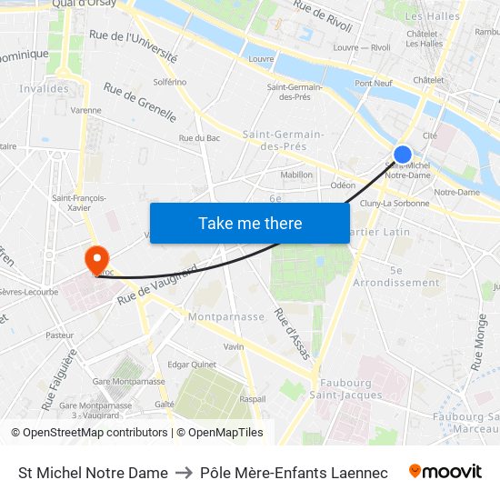 St Michel Notre Dame to Pôle Mère-Enfants Laennec map