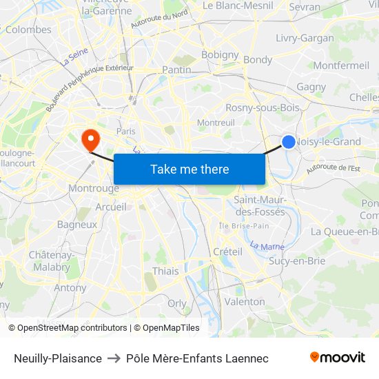 Neuilly-Plaisance to Pôle Mère-Enfants Laennec map