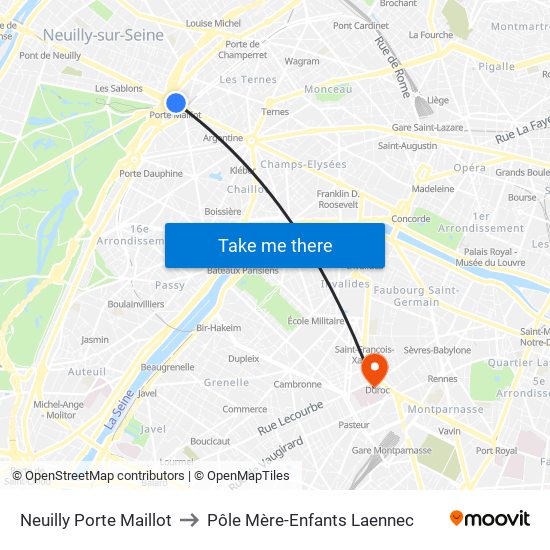 Neuilly Porte Maillot to Pôle Mère-Enfants Laennec map