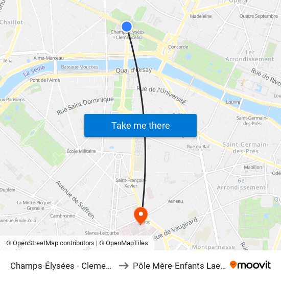Champs-Élysées - Clemenceau to Pôle Mère-Enfants Laennec map