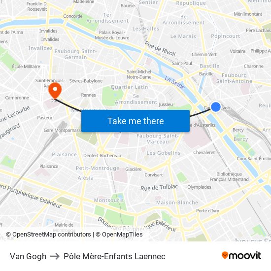 Van Gogh to Pôle Mère-Enfants Laennec map