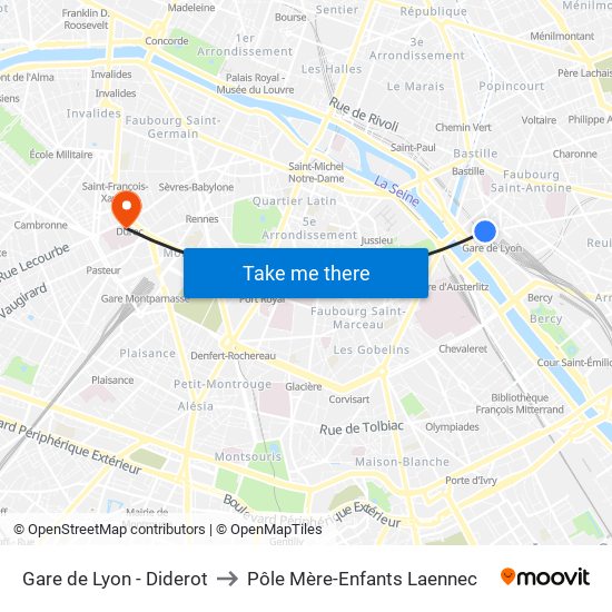 Gare de Lyon - Diderot to Pôle Mère-Enfants Laennec map