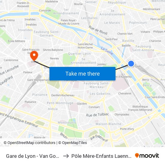 Gare de Lyon - Van Gogh to Pôle Mère-Enfants Laennec map
