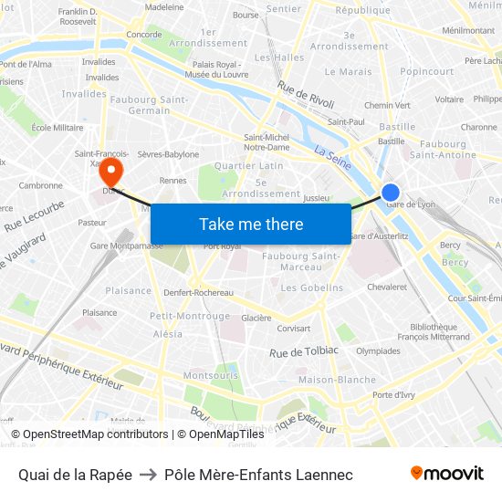Quai de la Rapée to Pôle Mère-Enfants Laennec map