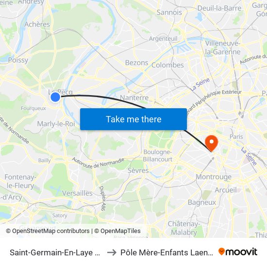 Saint-Germain-En-Laye RER to Pôle Mère-Enfants Laennec map