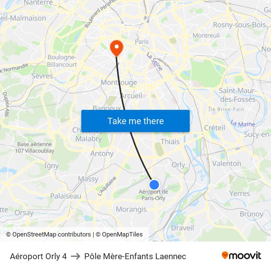 Aéroport Orly 4 to Pôle Mère-Enfants Laennec map