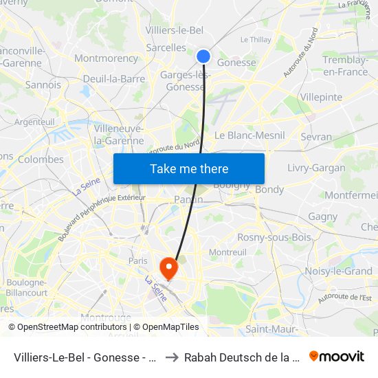 Villiers-Le-Bel - Gonesse - Arnouville to Rabah Deutsch de la Meurthe map