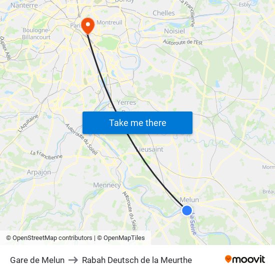 Gare de Melun to Rabah Deutsch de la Meurthe map