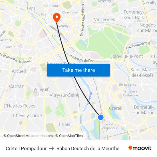 Créteil Pompadour to Rabah Deutsch de la Meurthe map