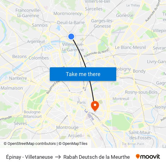Épinay - Villetaneuse to Rabah Deutsch de la Meurthe map