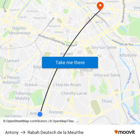 Antony to Rabah Deutsch de la Meurthe map