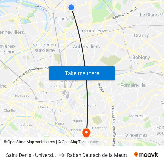 Saint-Denis - Université to Rabah Deutsch de la Meurthe map