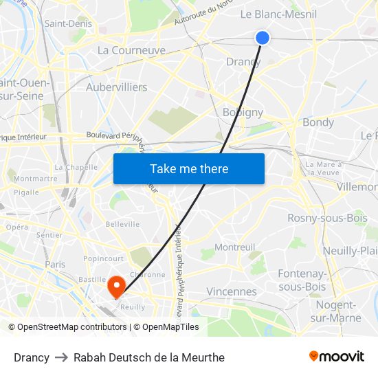 Drancy to Rabah Deutsch de la Meurthe map