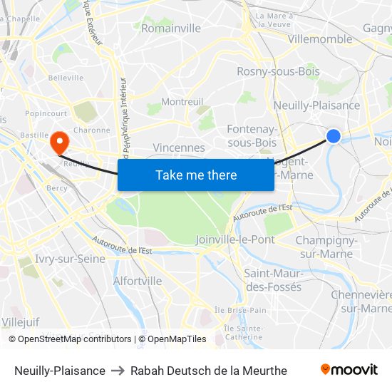 Neuilly-Plaisance to Rabah Deutsch de la Meurthe map