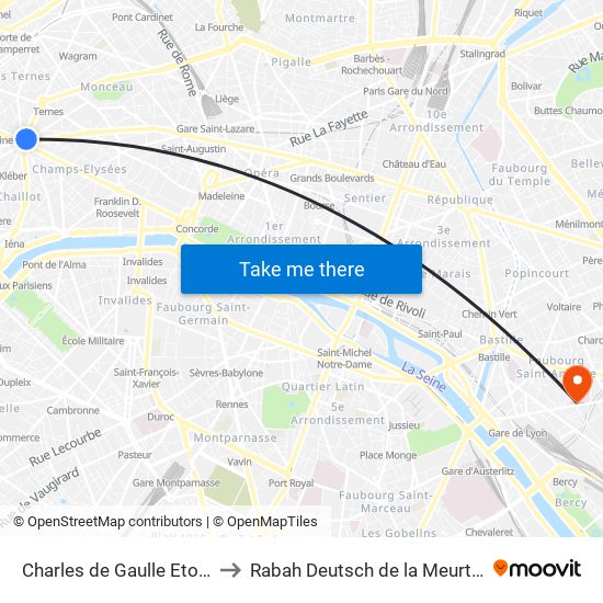 Charles de Gaulle Etoile to Rabah Deutsch de la Meurthe map