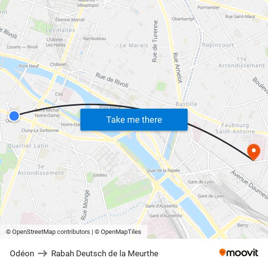 Odéon to Rabah Deutsch de la Meurthe map