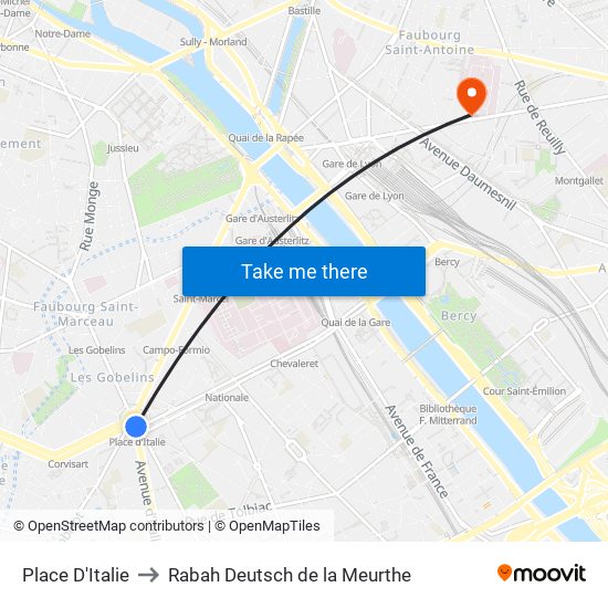 Place D'Italie to Rabah Deutsch de la Meurthe map