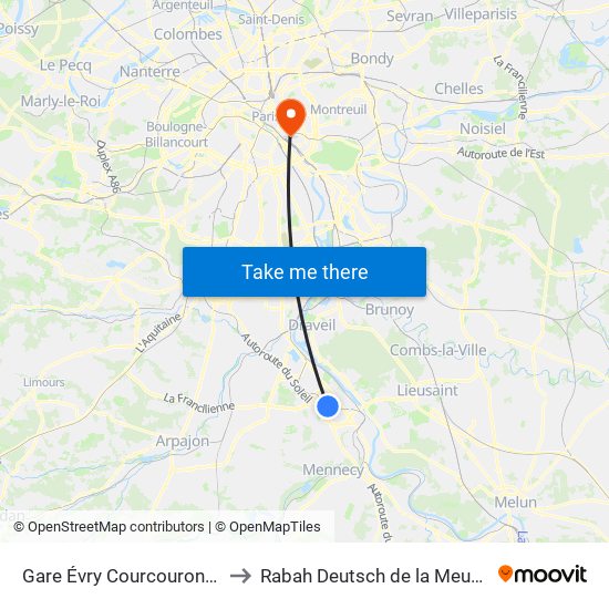 Gare Évry Courcouronnes to Rabah Deutsch de la Meurthe map