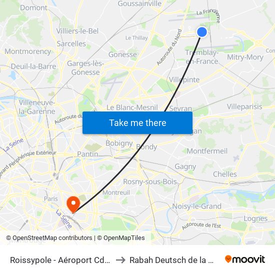 Roissypole - Aéroport Cdg1 (D3) to Rabah Deutsch de la Meurthe map